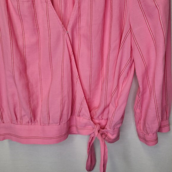 Madewell Women's Small Shirt Top Crop Wrap Pink Striped - Picture 6 of 8